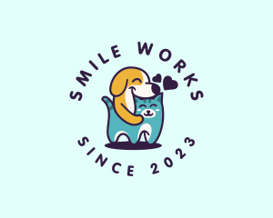 Smiling Cat Dog Heart logo design