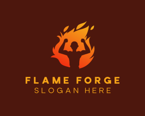 Bodybuilder Flame Muscle logo design