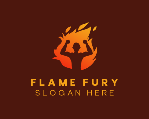 Bodybuilder Flame Muscle logo design