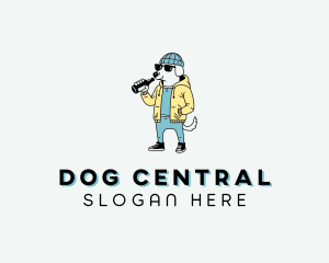 Sunglasses Dog Drinking logo design