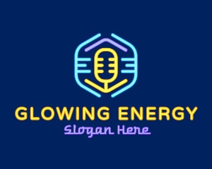 Neon Glow Microphone logo design