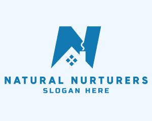 Blue House Letter N logo design