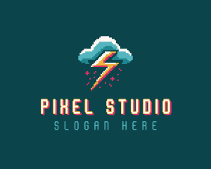 Cloud Thunder Pixelated logo design