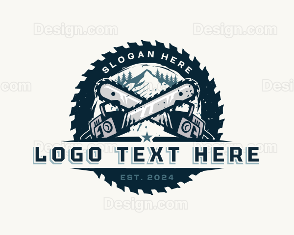 Chainsaw Mountain Lumberjack Logo