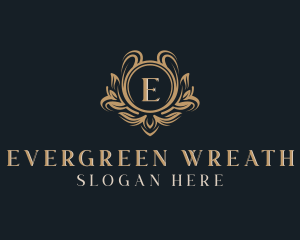 Floral Wreath Shield logo design