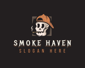 Smoking Skull Hipster logo design