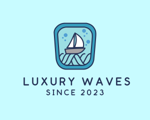 Sailboat Ocean Waves logo design