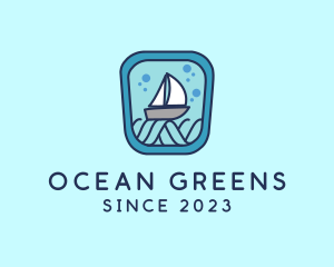 Sailboat Ocean Waves logo design