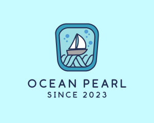 Sailboat Ocean Waves logo design