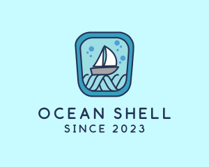 Sailboat Ocean Waves logo design