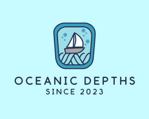 Sailboat Ocean Waves logo design