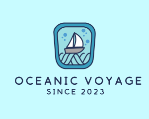 Sailboat Ocean Waves logo design