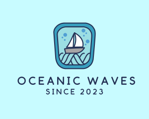 Sailboat Ocean Waves logo design