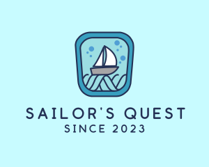 Sailboat Ocean Waves logo design