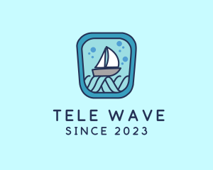 Sailboat Ocean Waves logo design