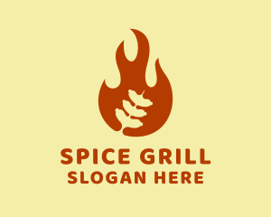 Sausage Grill Flame logo design