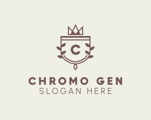 Crown Shield Leaf Crest logo design