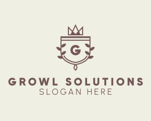 Crown Shield Leaf Crest logo design