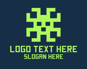 Green Pixel Alien Monster logo