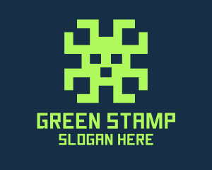 Green Pixel Alien Monster logo design