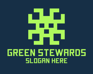 Green Pixel Alien Monster logo design