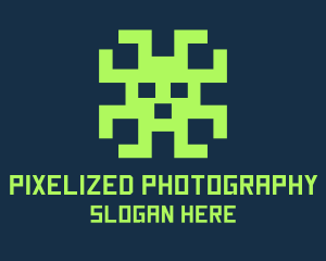 Green Pixel Alien Monster logo design