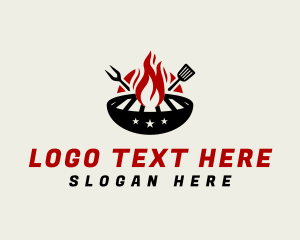 Fire Grill Fork Spatula logo design