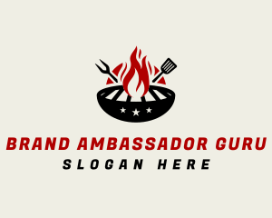 Fire Grill Fork Spatula logo design