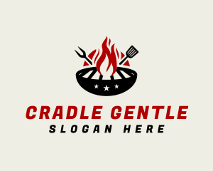 Fire Grill Fork Spatula logo design