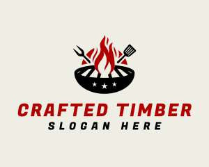 Fire Grill Fork Spatula logo design