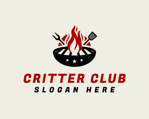 Fire Grill Fork Spatula logo design