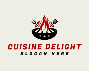 Fire Grill Fork Spatula logo design