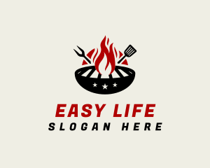 Fire Grill Fork Spatula logo design