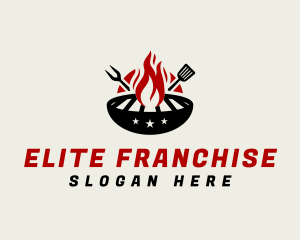 Fire Grill Fork Spatula logo design