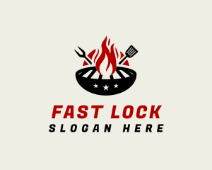 Fire Grill Fork Spatula logo design