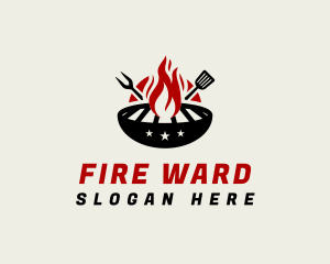 Fire Grill Fork Spatula logo design