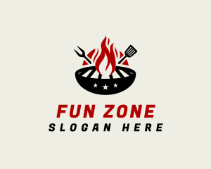 Fire Grill Fork Spatula logo design