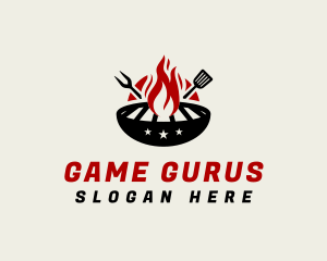 Fire Grill Fork Spatula logo design
