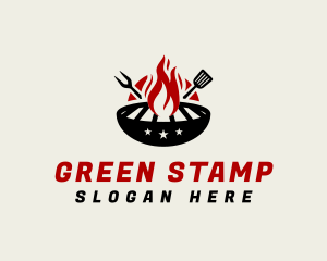 Fire Grill Fork Spatula logo design