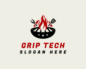 Fire Grill Fork Spatula logo design