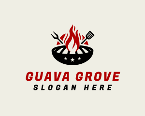 Fire Grill Fork Spatula logo design