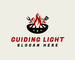 Fire Grill Fork Spatula logo design