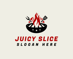 Fire Grill Fork Spatula logo design