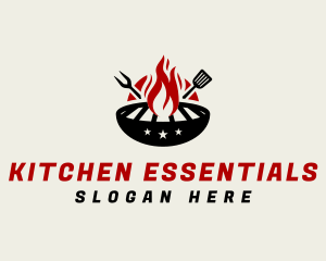 Fire Grill Fork Spatula logo design