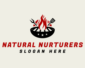 Fire Grill Fork Spatula logo design