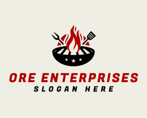 Fire Grill Fork Spatula logo design