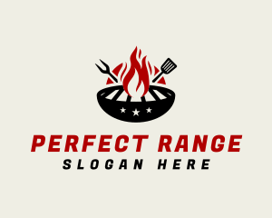 Fire Grill Fork Spatula logo design