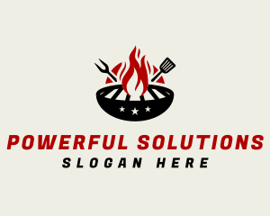 Fire Grill Fork Spatula logo design