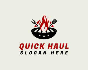 Fire Grill Fork Spatula logo design