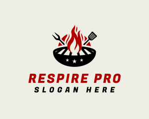 Fire Grill Fork Spatula logo design